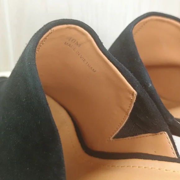 Lisa Vicky Womens Black Suede Nappa Block Heels Slide On Size‎ 10 M Peep Toe - Picture 7 of 8